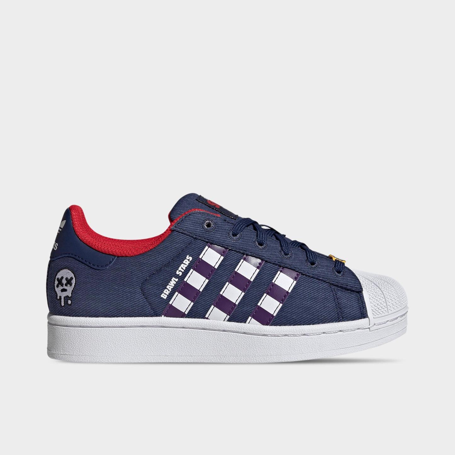 Big Kids' adidas Originals Superstar II Casual Shoes - Dark Blue/Violet/Cloud White - Left shoe facing left. Outside of the shoe.