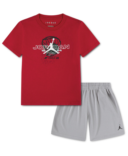 Jordan Boys' 4-7 Flight Team Short-Sleeve T-Shirt and Shorts, 2-Piece Set - Light Smoke Gray