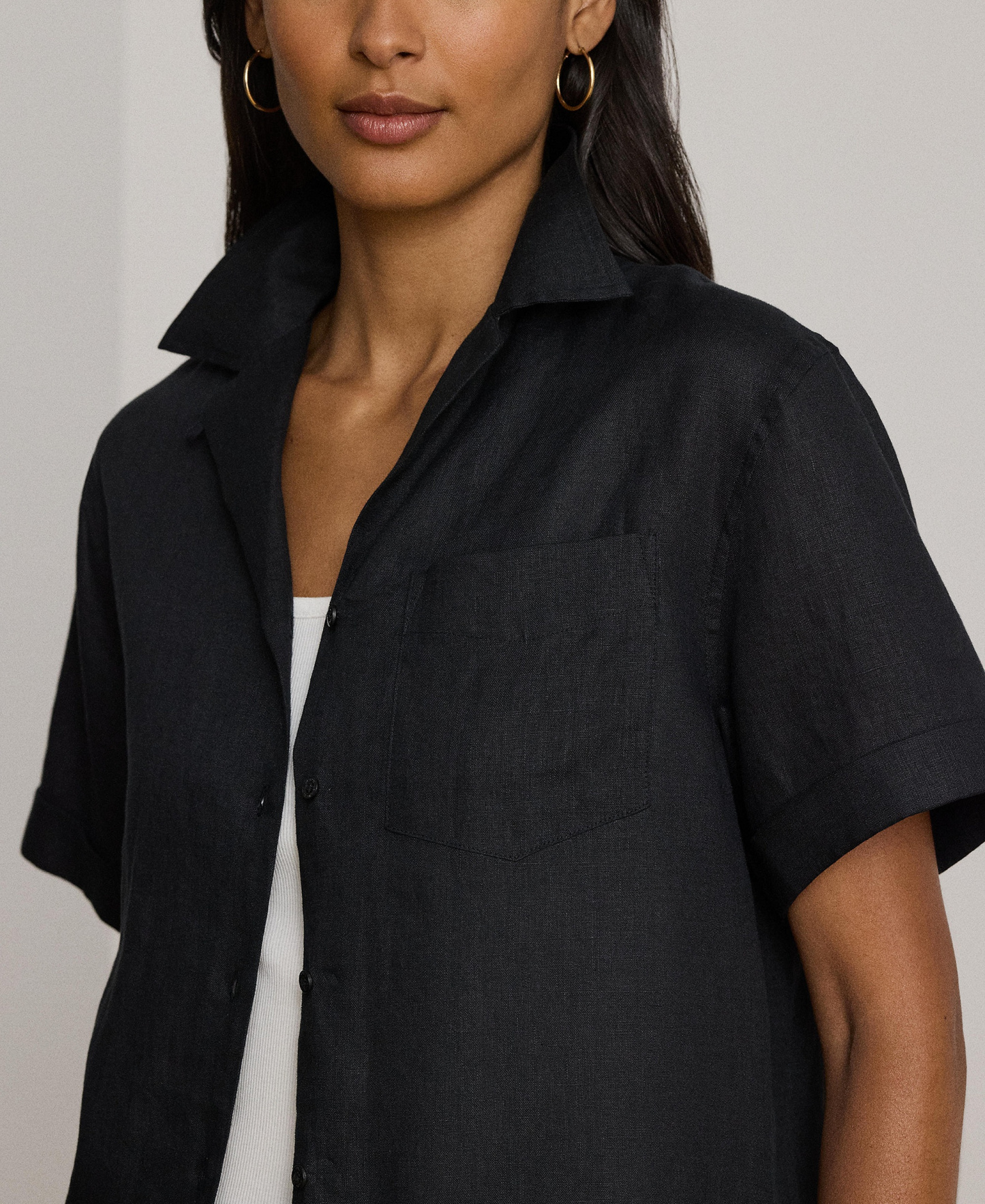Lauren Ralph Lauren Women's Linen Short-Sleeve Camp Shirt - Black
