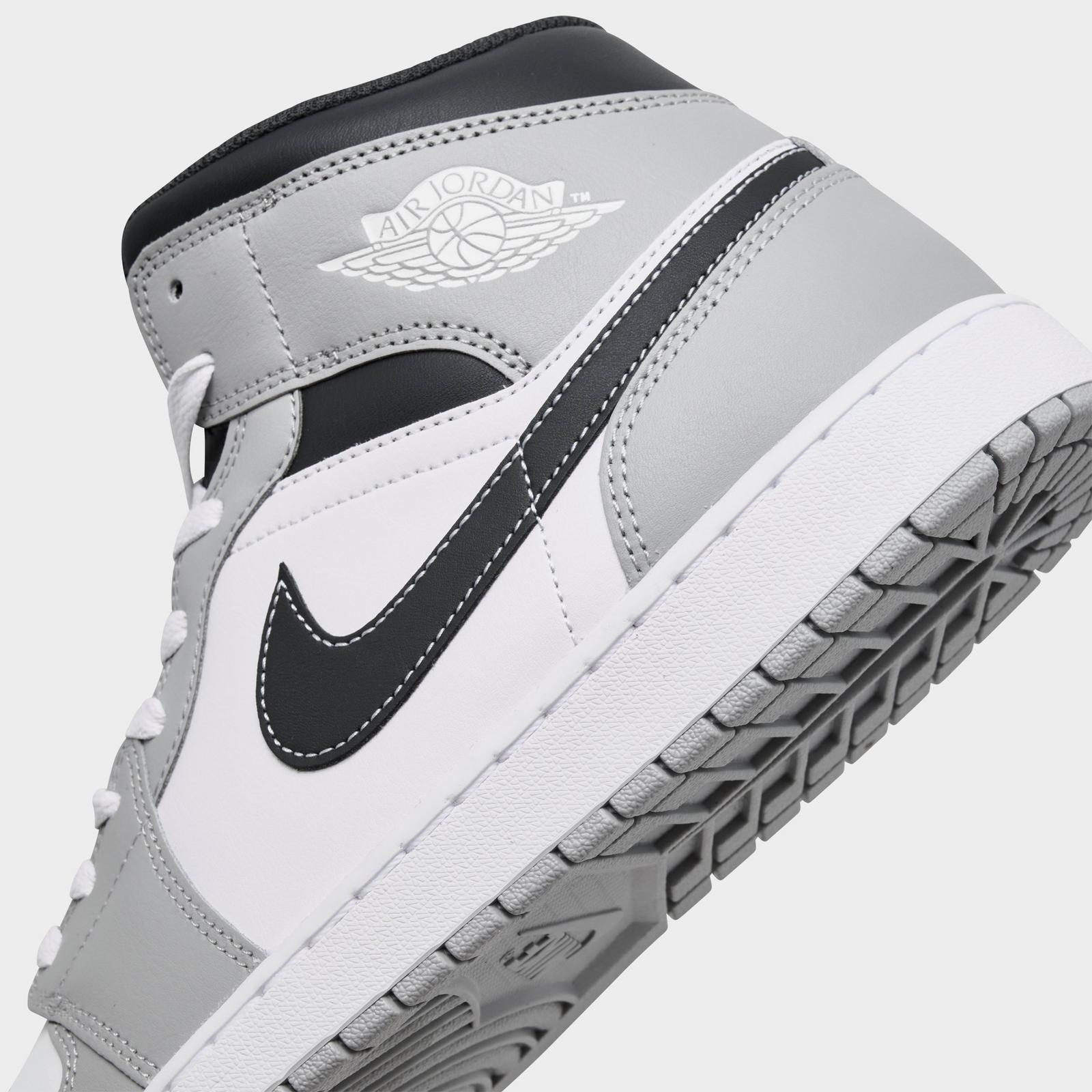 Men's Air Jordan Retro 1 Mid Casual Shoes - Light Smoke Grey/White/Anthracite - Left shoe facing left. Outside of the shoe. - view 3