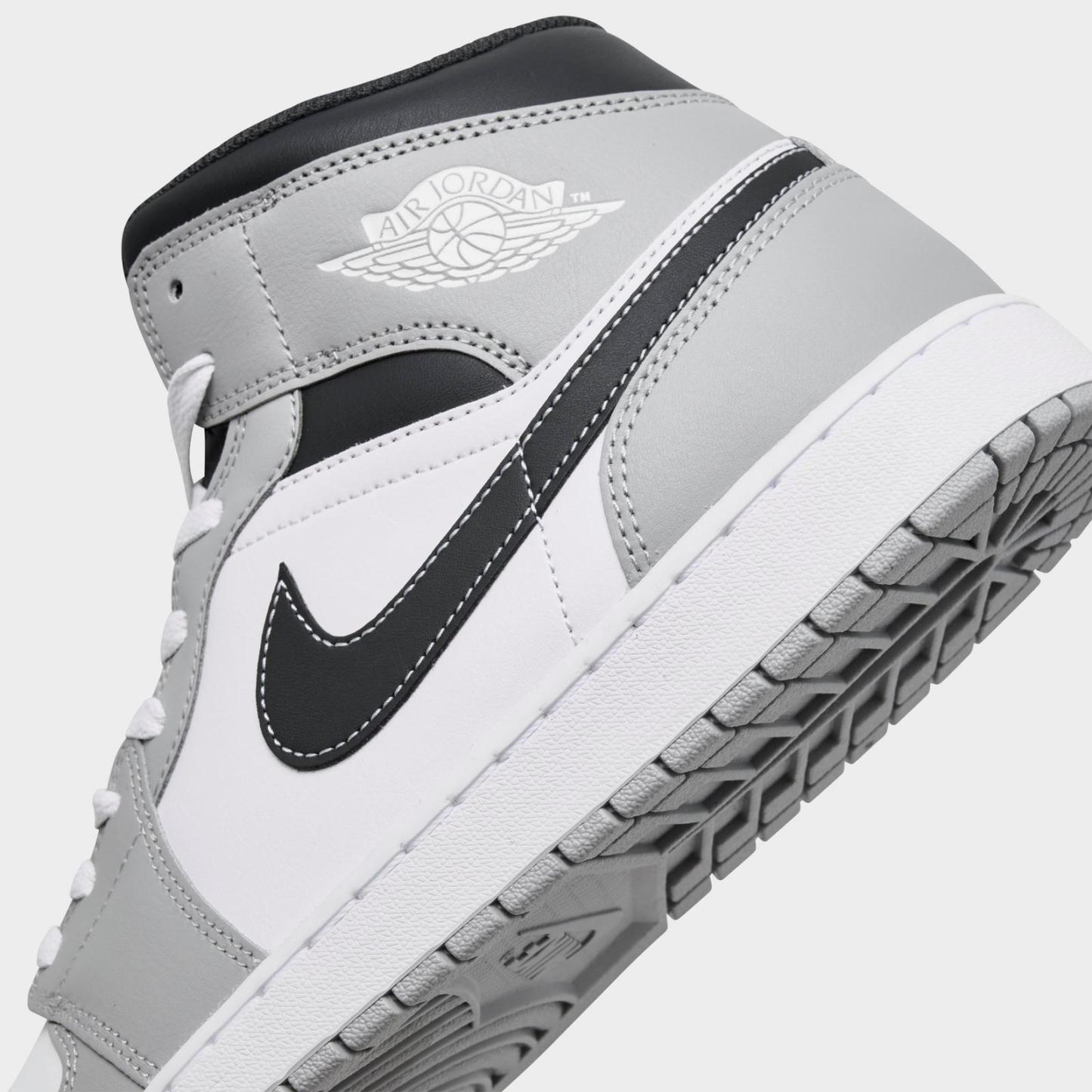 Men's Air Jordan Retro 1 Mid Casual Shoes - Light Smoke Grey/White/Anthracite - Left shoe facing left. Outside of the shoe. - view 3