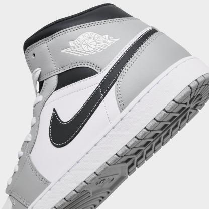 Men's Air Jordan Retro 1 Mid Casual Shoes - Light Smoke Grey/White/Anthracite - Left shoe facing left. Outside of the shoe. - view 3