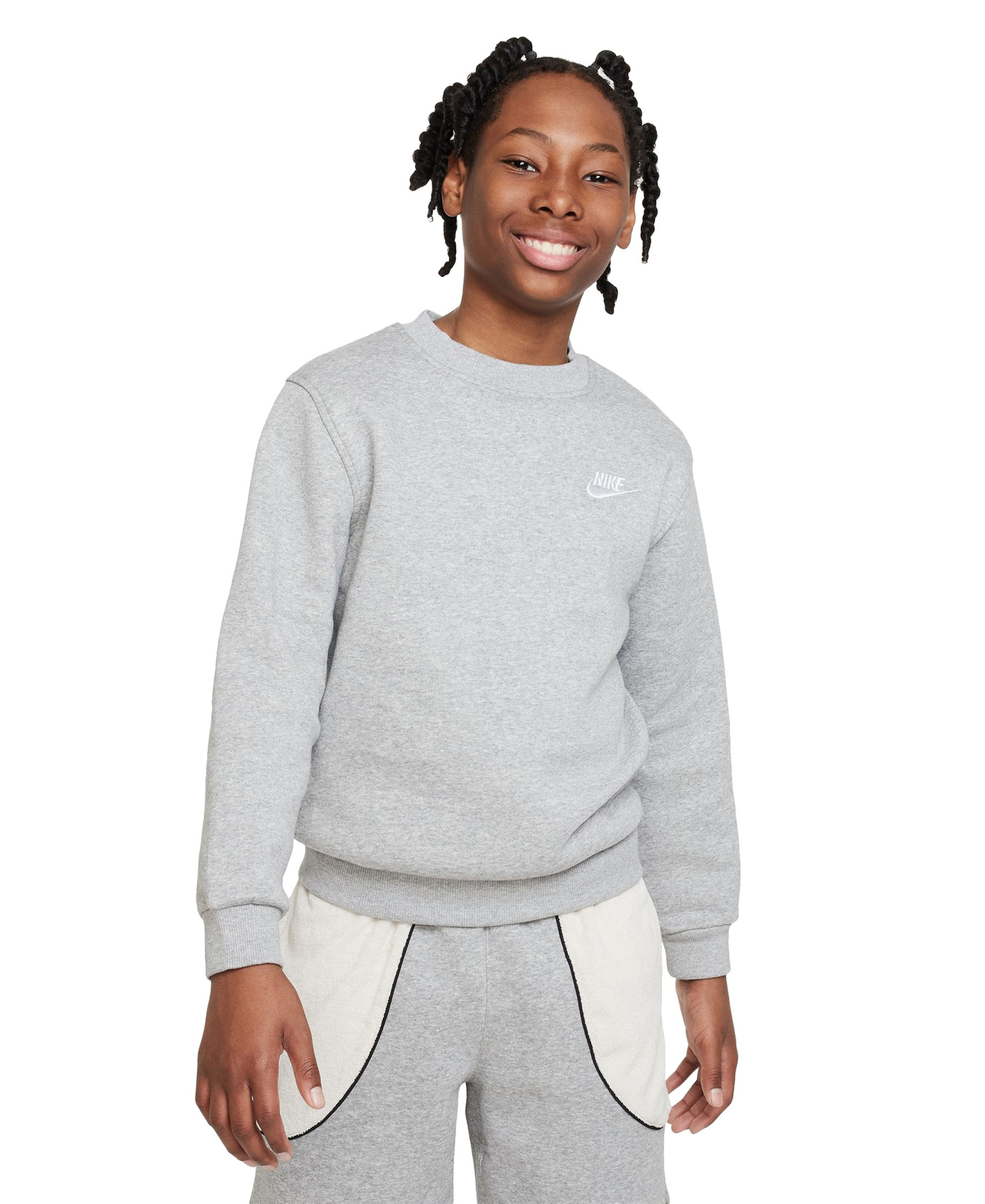 Nike Boys' and Girls' Sportswear Club Fleece Classic-Fit Sweatshirt - Dark Grey Heather/White