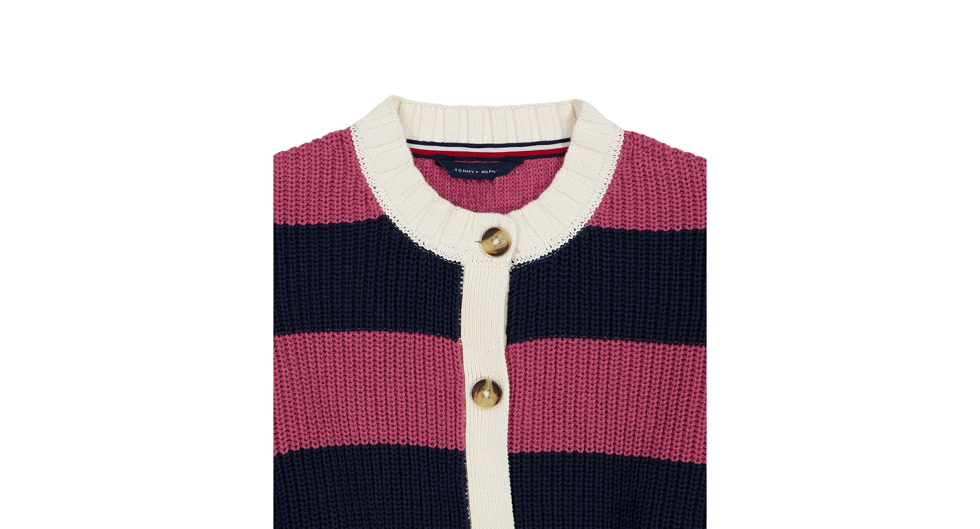 Tommy Hilfiger Girls' 7-16 Long-Sleeve Button Stripe Sweater - Navy Blazer/Purple