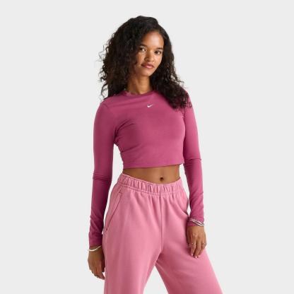 Women's Nike Sportswear Chill Knit Long-Sleeve Slim Crop Top - Sweet Beet/Sail