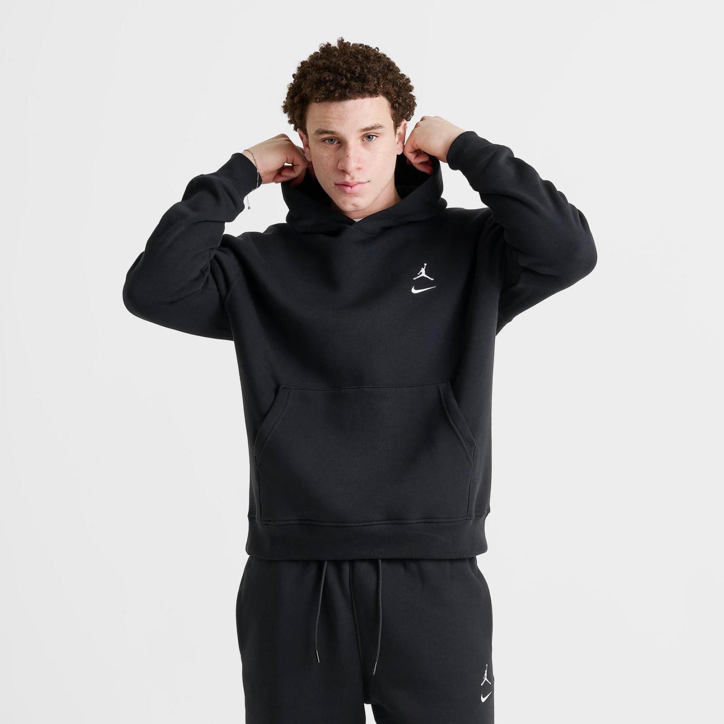 Men's Jordan Swoosh Brooklyn Fleece Pullover Hoodie - Black/White - view 3