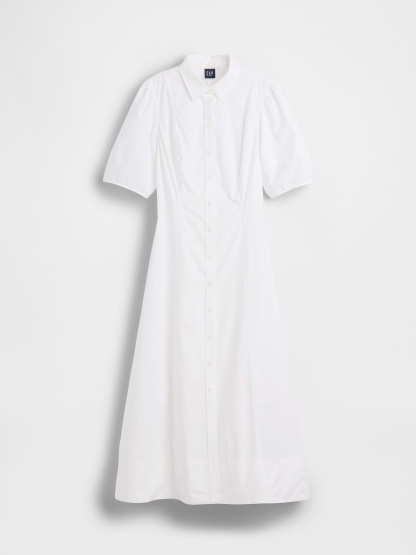 Barrel-Sleeve Maxi Shirtdress - Optic white