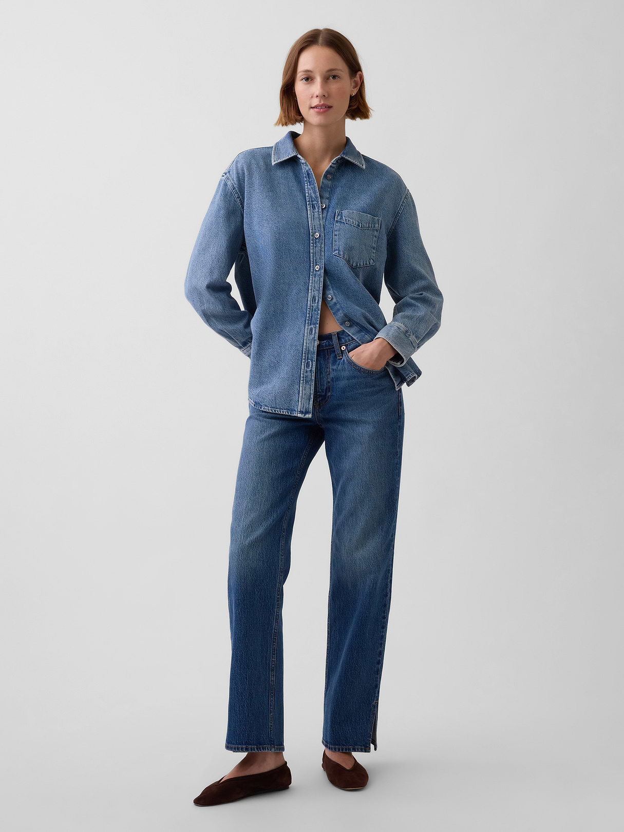 Mid Rise Relaxed Straight Jeans - Medium indigo