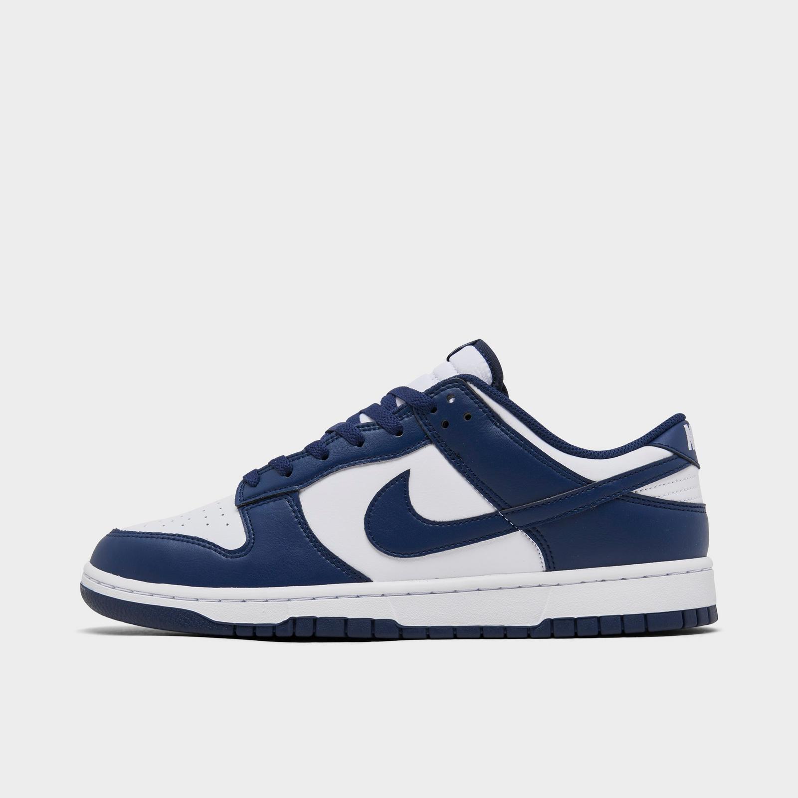 Men's Nike Dunk Low Retro Casual Shoes - White/Midnight Navy/White