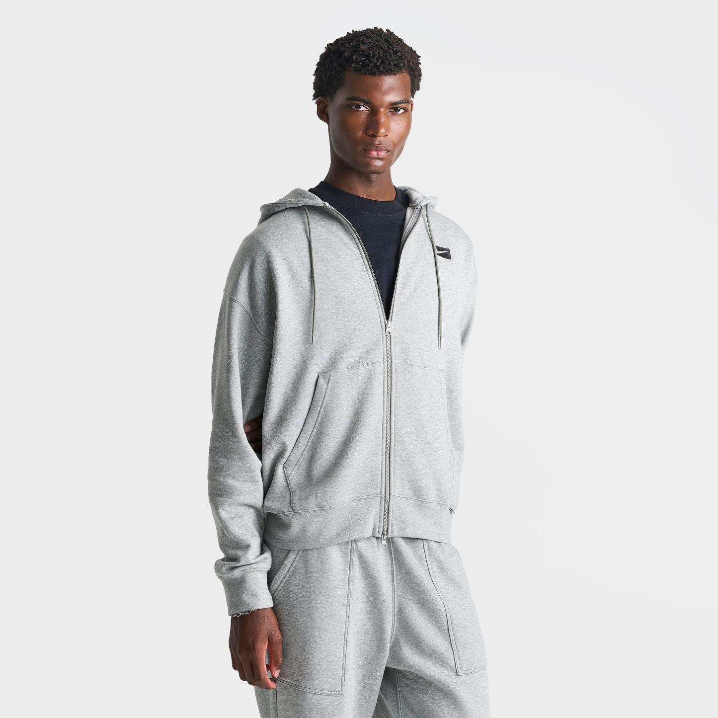 Men's Nithtke Sportswear Swoosh Box Full-Zip Hoodie - Dark Grey Heather/Black