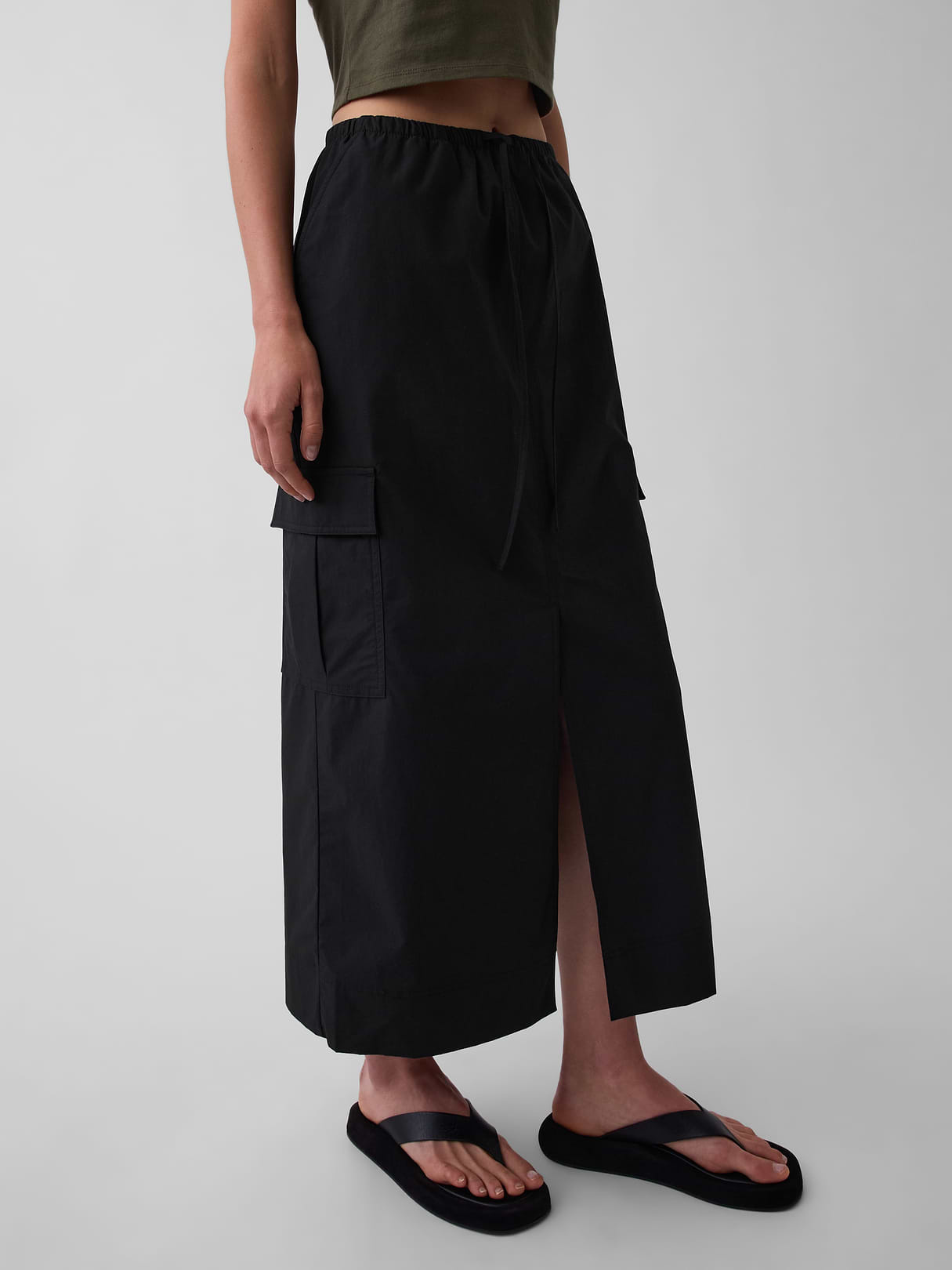 Poplin Easy Cargo Maxi Skirt - True black
