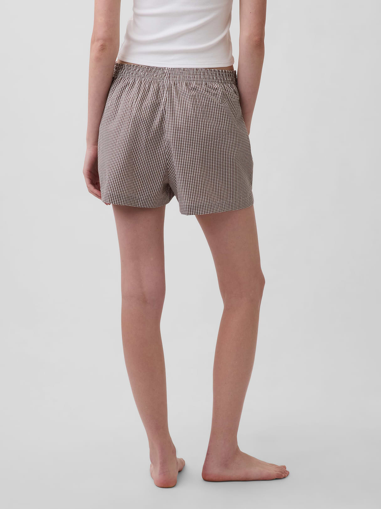 Poplin PJ Boxer Shorts - Brown gingham