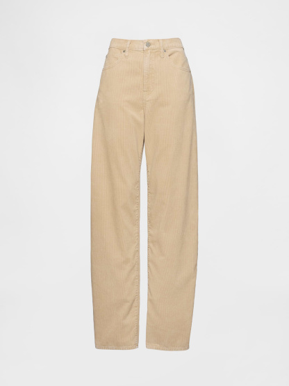 High Rise Khaki Stripe Barrel Jeans - Iconic khaki tan