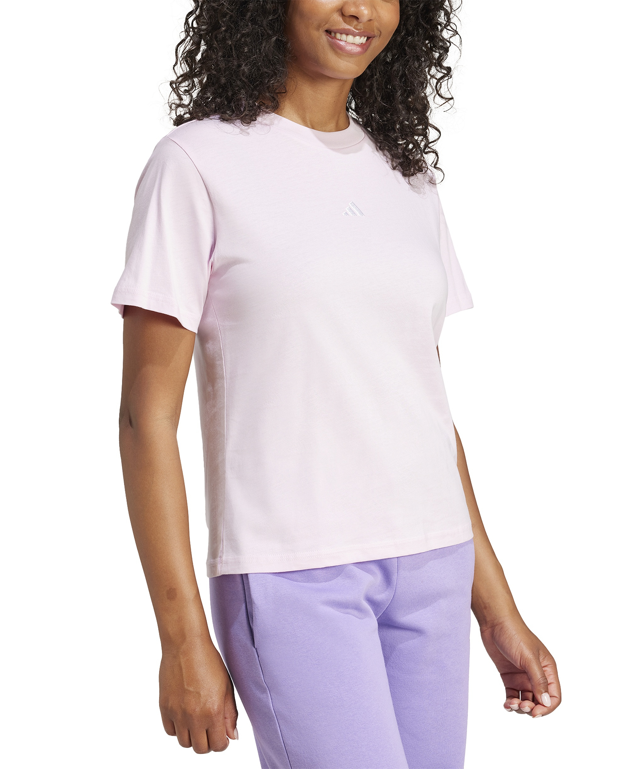 adidas Women's Short-Sleeve Cotton Crewneck Logo T-Shirt - Clear Pink