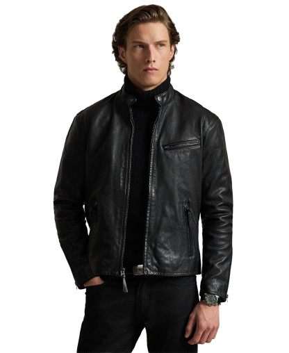 Polo Ralph Lauren Men's Café Racer Leather Jacket - Polo Black