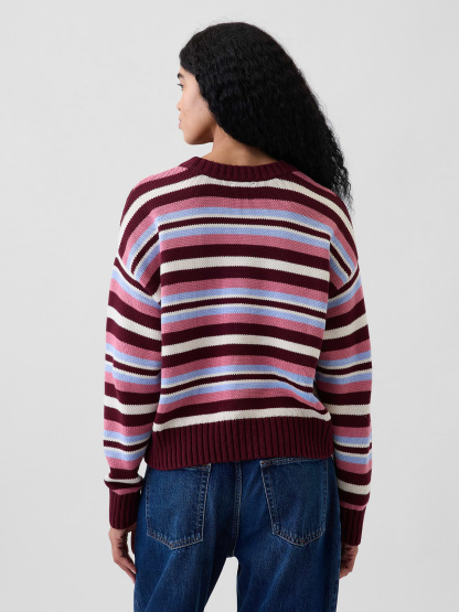 100% Cotton Oversized Crop Sweater - Purple burgundy & blue multi stripe