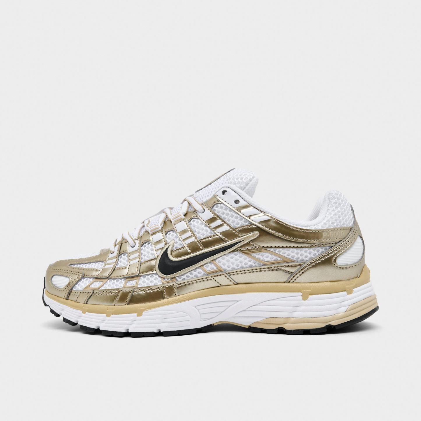 Women's Nithtke P-6000 Casual Shoes - White/Grain/Metallic Gold Grain/Black - Left shoe facing left. Outside of the shoe.