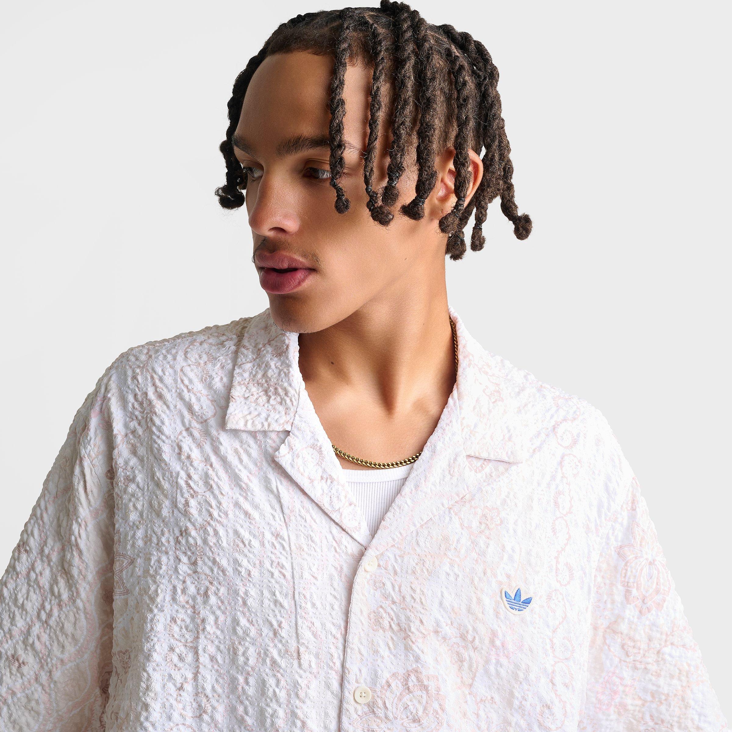 Men's adidas Originals Summer Glow Printed Seersucker Resort Shirt - Off White