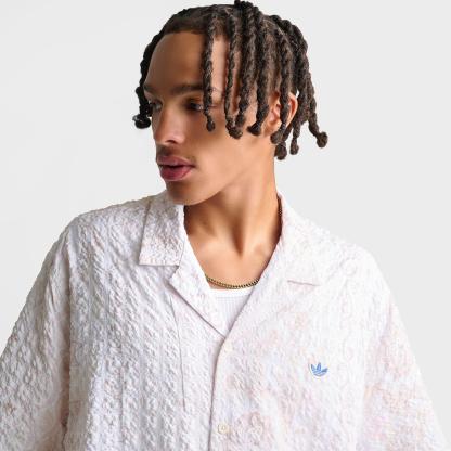 Men's adidas Originals Summer Glow Printed Seersucker Resort Shirt - Off White