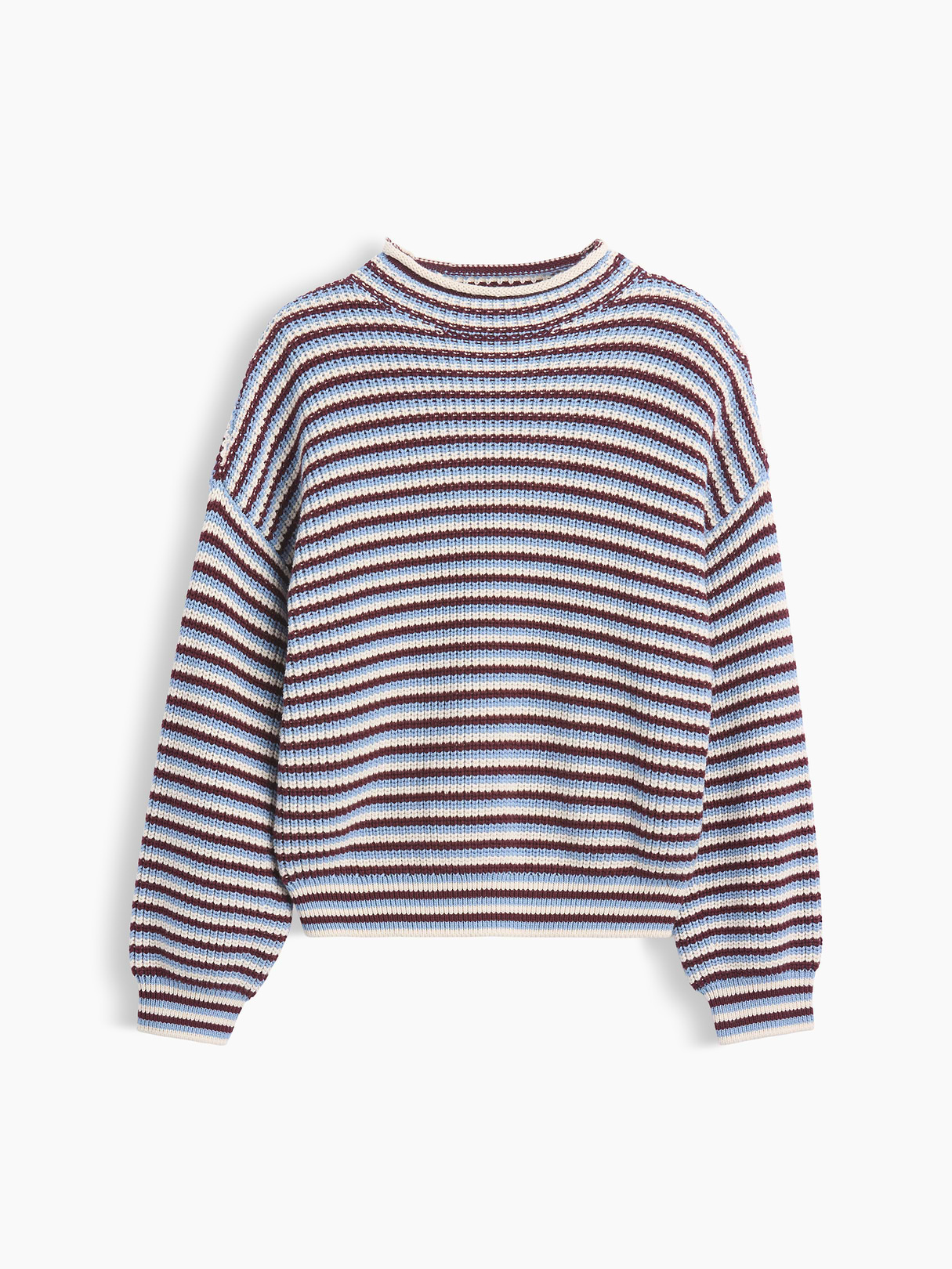 100% Cotton Oversized Rollneck Sweater - Blue stripe