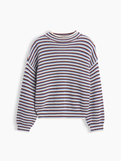 100% Cotton Oversized Rollneck Sweater - Blue stripe