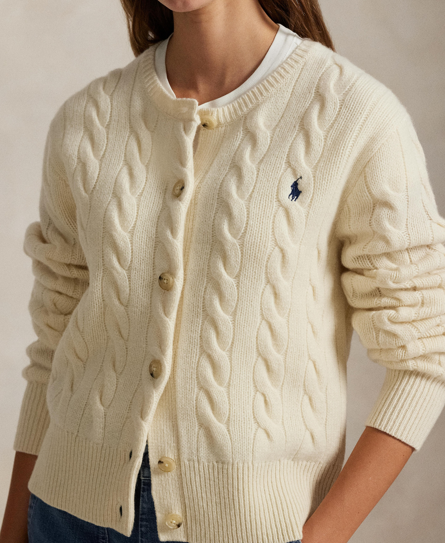 Polo Ralph Lauren Women's Cable-Knit Wool-Cashmere Cardigan Sweater - Authentic Cream