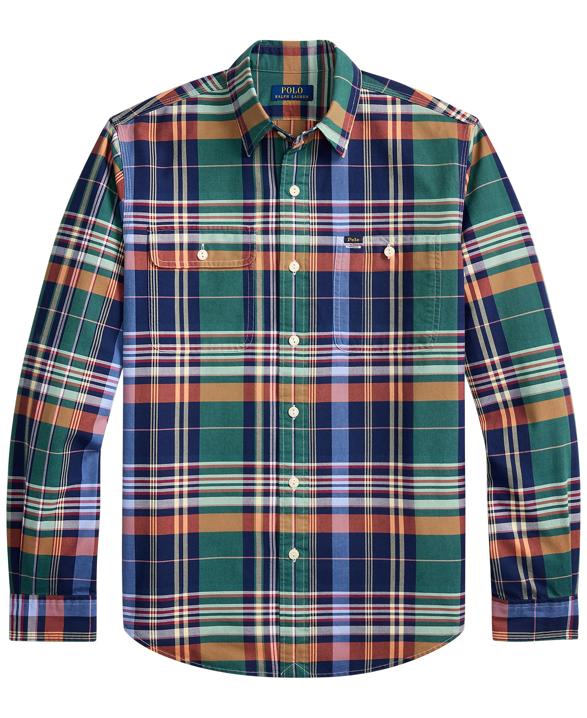 Polo Ralph Lauren Men's Classic-Fit Plaid Brushed Oxford Shirt - Green Orange Multi