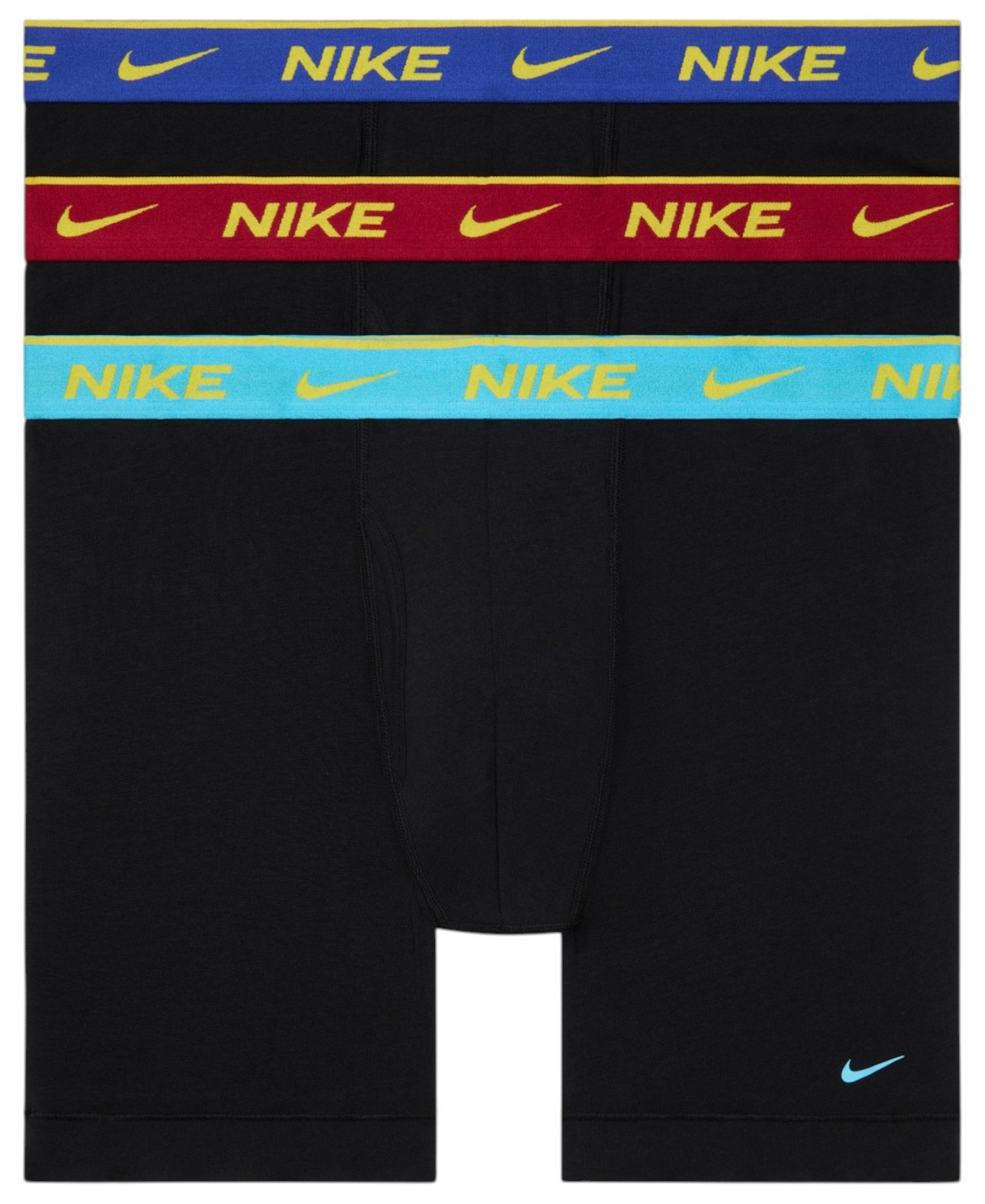 Nike Mens Dri-FIT Essential Cotton Stretch Boxer Briefs, 3-Pack - Black-Baltic Blue/Tough Red/Old Royal Waistbands