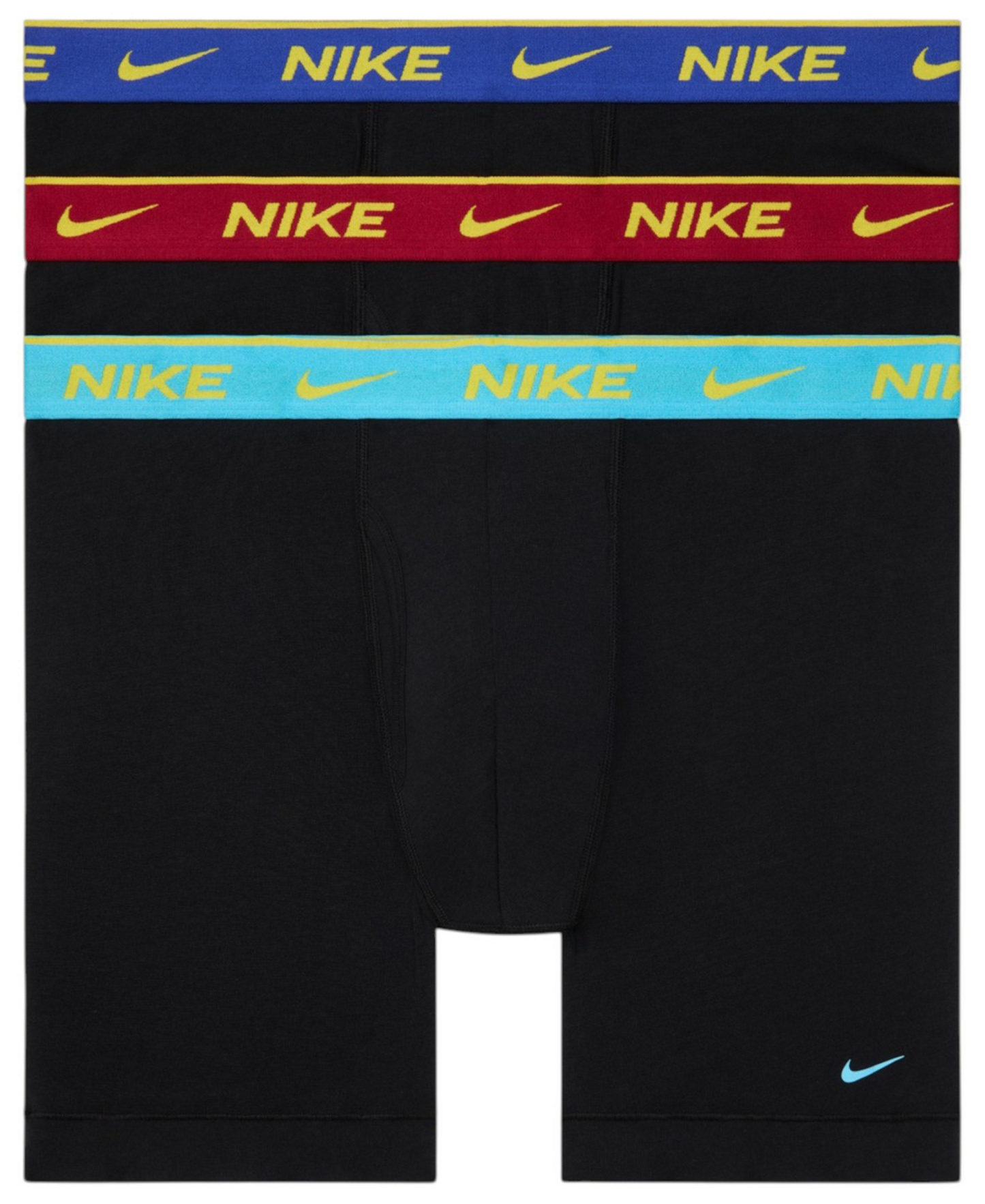 Nike Mens Dri-FIT Essential Cotton Stretch Boxer Briefs, 3-Pack - Black-Baltic Blue/Tough Red/Old Royal Waistbands