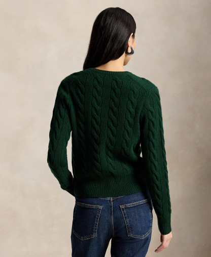 Polo Ralph Lauren Women's Cable-Knit Wool-Cashmere Cardigan Sweater - College Green
