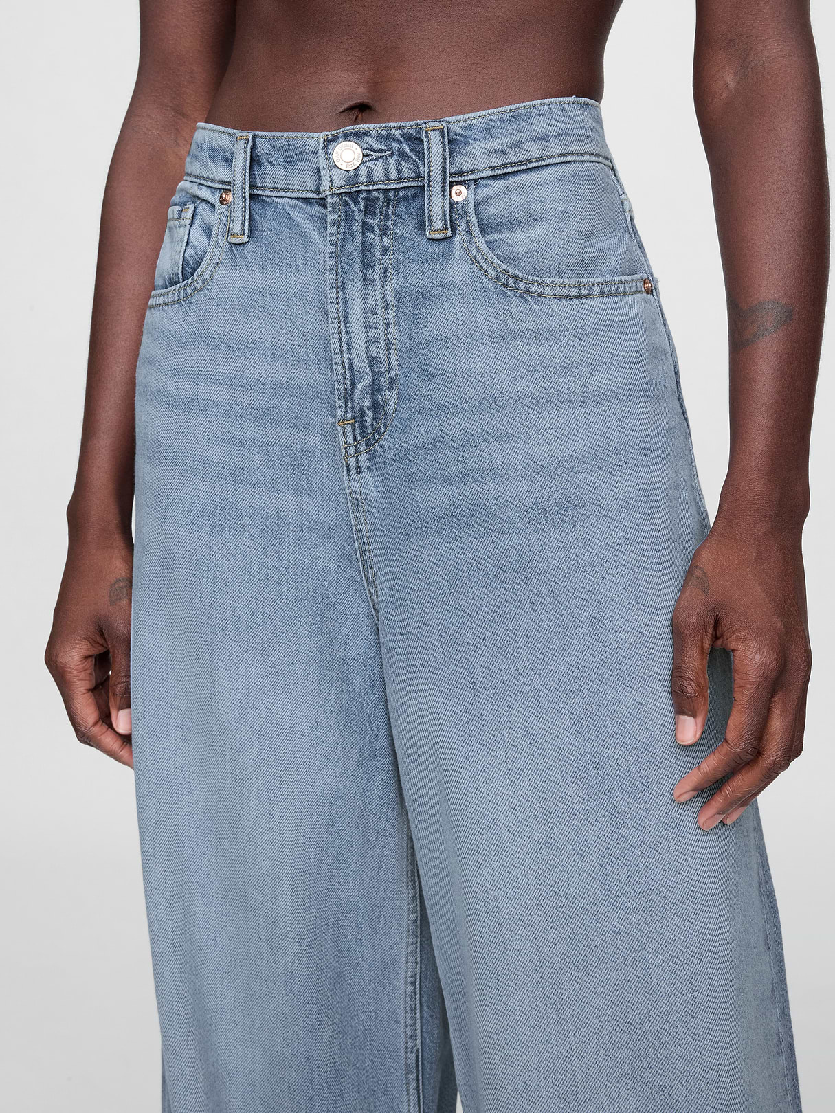 Mid Rise Denim Stripe Baggy Jeans - light indigo