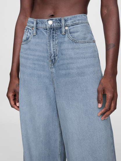Mid Rise Denim Stripe Baggy Jeans - light indigo