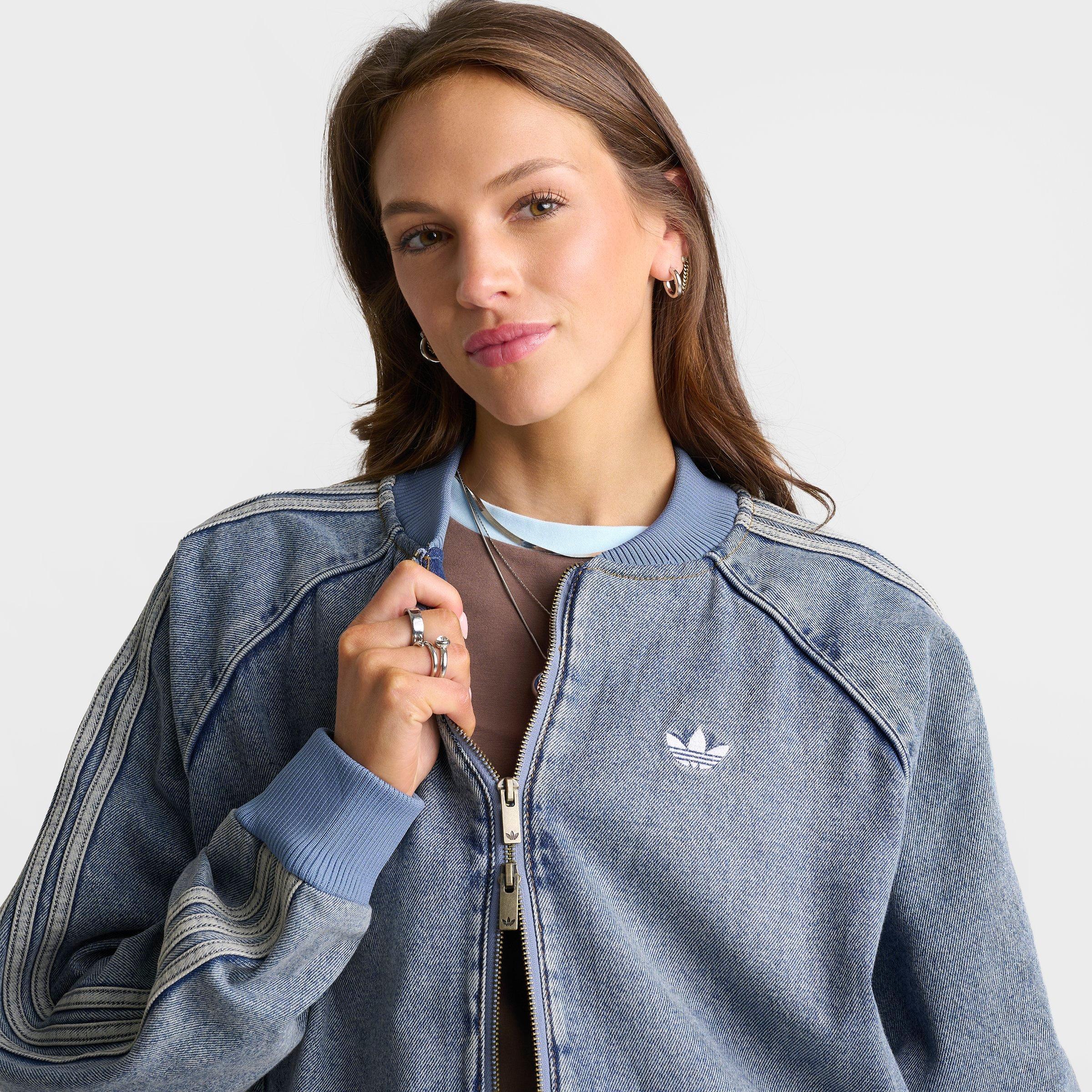 Women's adidas Originals SST Oversized Denim Full-Zip Track Top - Worn Blue Denim