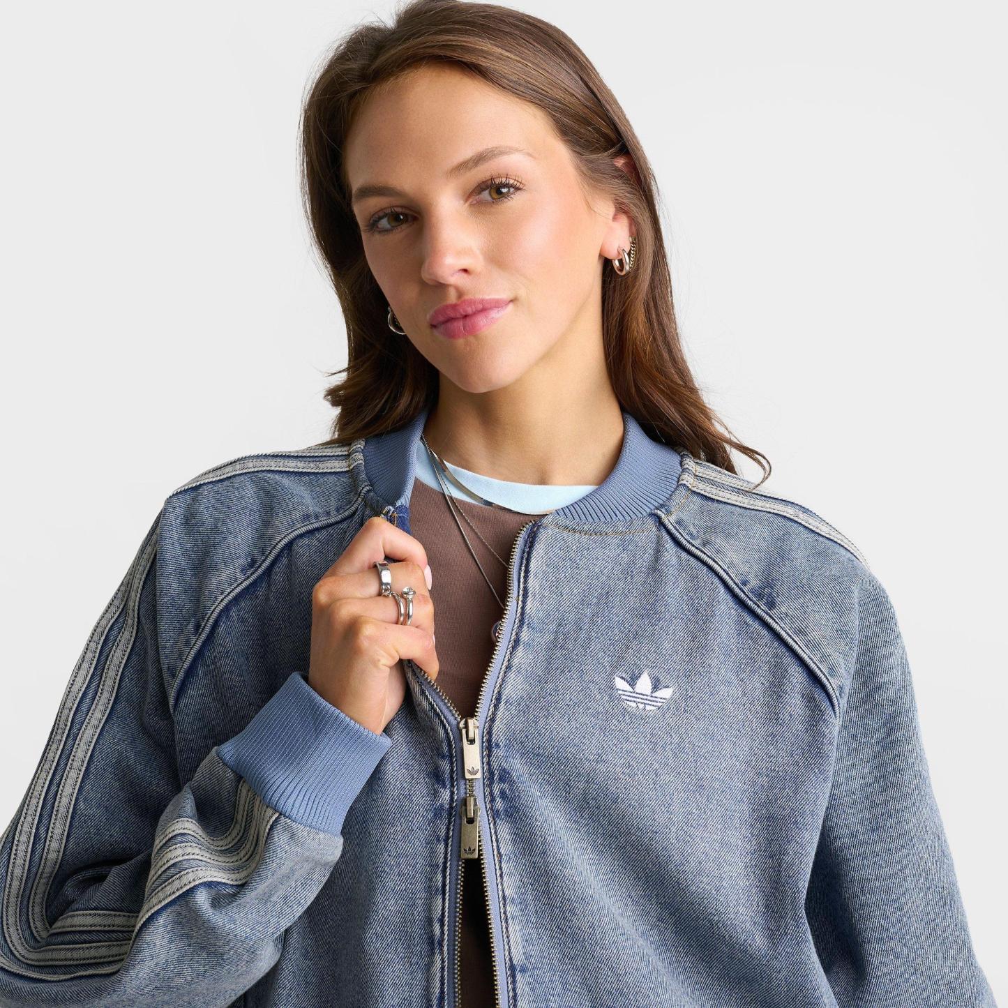 Women's adidas Originals SST Oversized Denim Full-Zip Track Top - Worn Blue Denim
