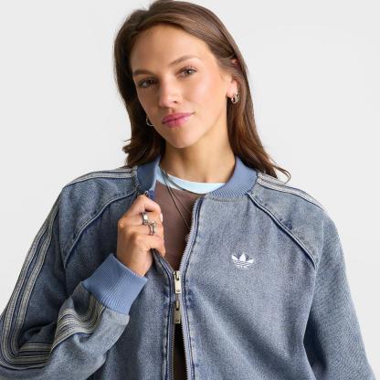 Women's adidas Originals SST Oversized Denim Full-Zip Track Top - Worn Blue Denim