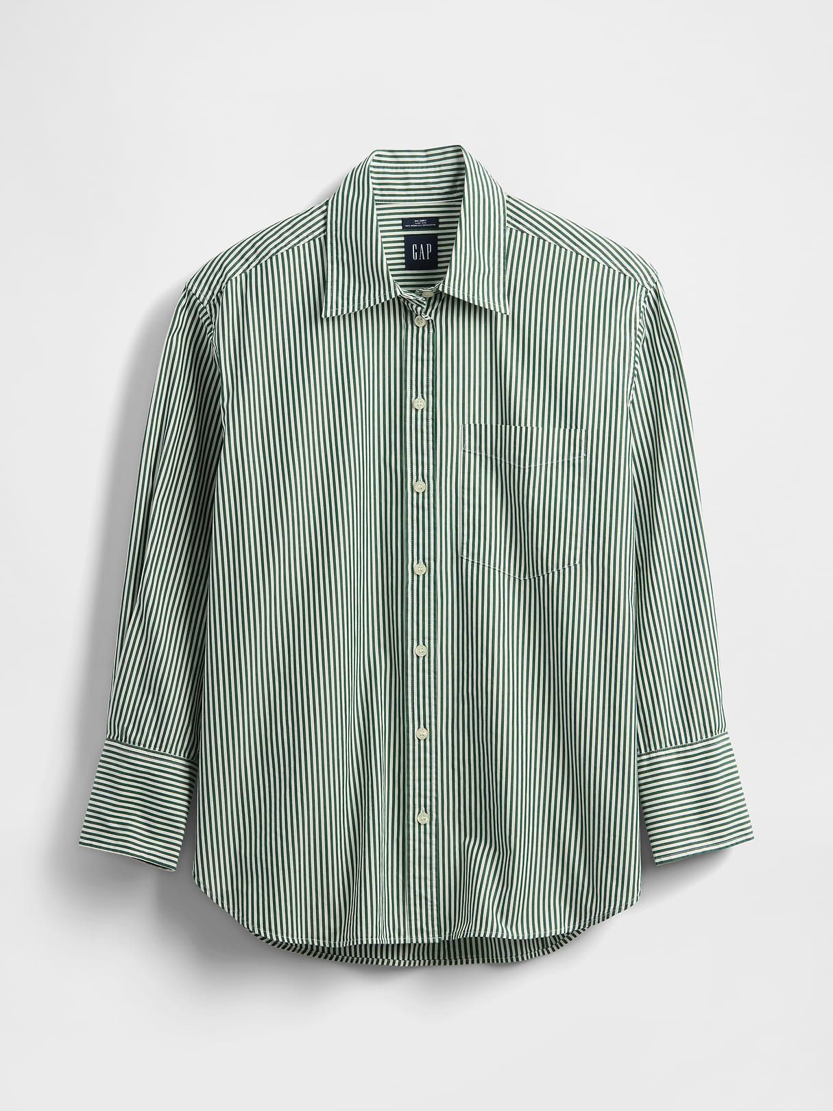 Organic Cotton Poplin Stripe Big Shirt - Green stripe