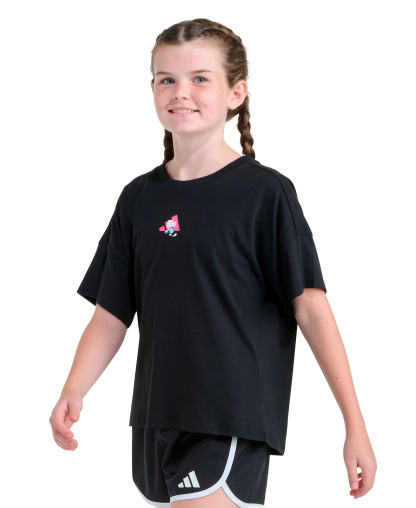 adidas Girls' 8-16 Short-Sleeve Drop Shoulder T-Shirt - Black