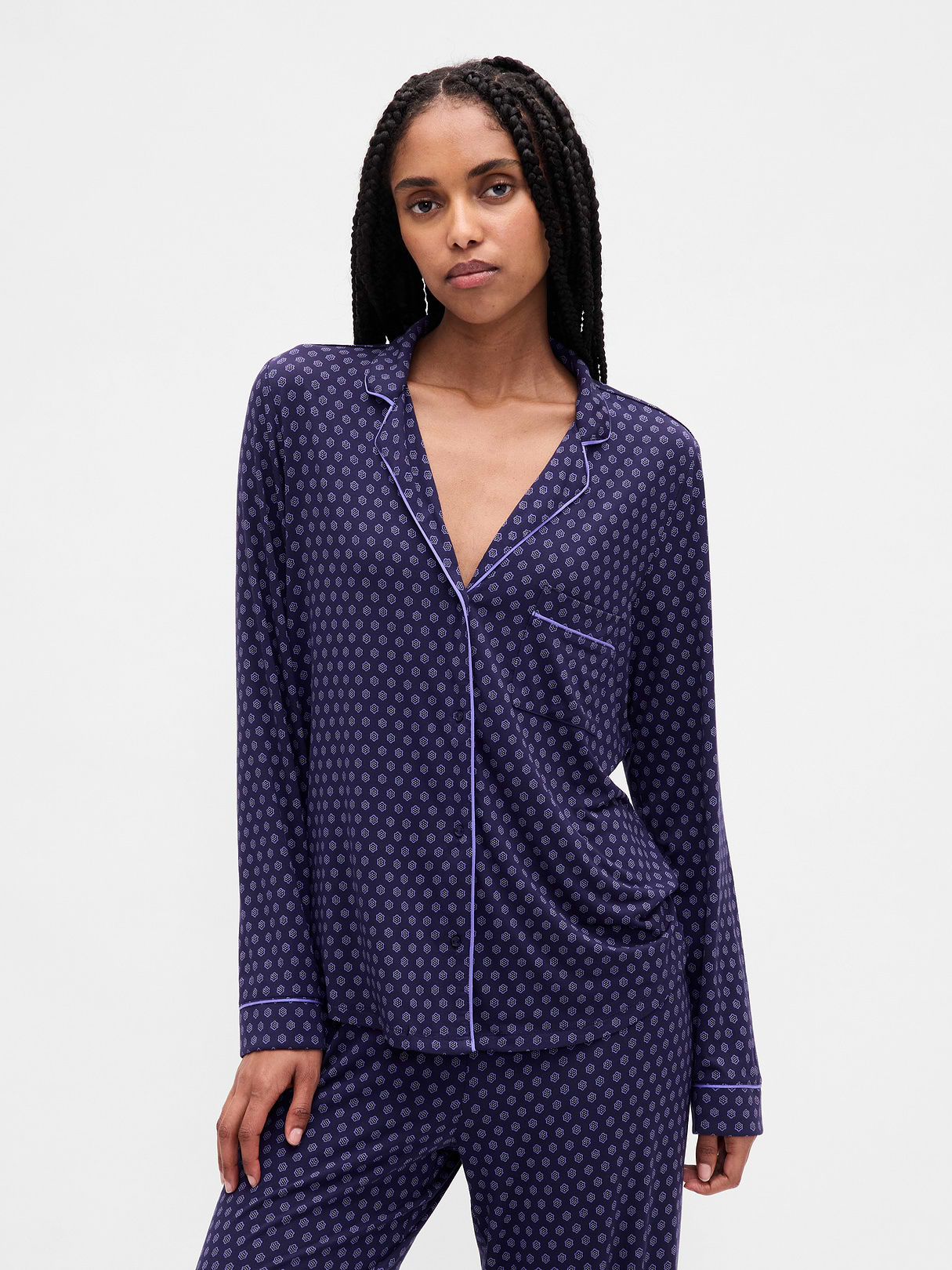 SoftMade Modal PJ Top - Blue foulard print