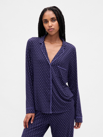 SoftMade Modal PJ Top - Blue foulard print