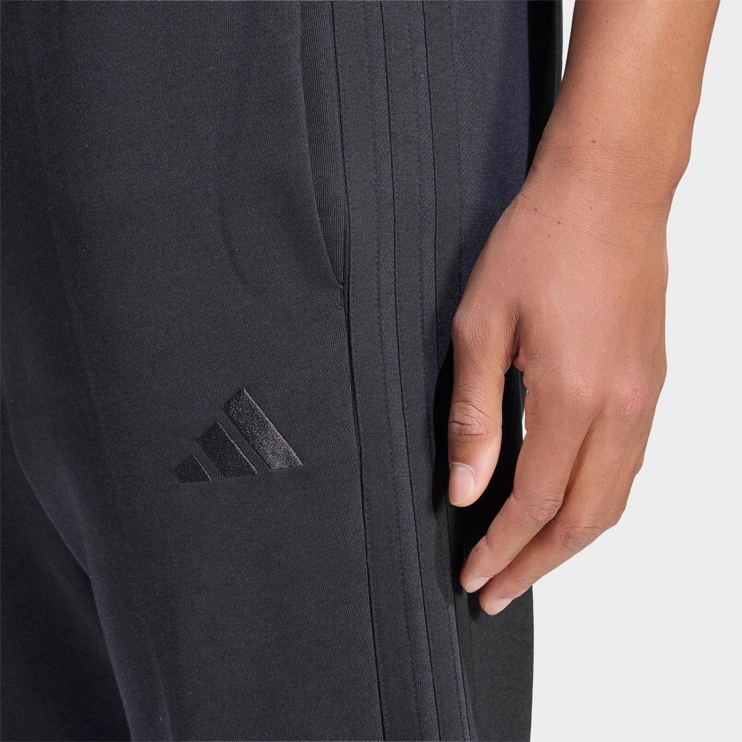 Men's adidas Essentials 3-Stripes Open Hem Fleece Pants - Black/Black