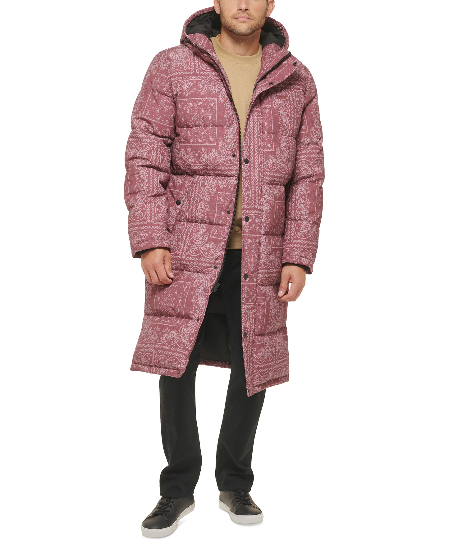 Levi's Men's Quilted Extra Long Parka Jacket - Mauve Bandana