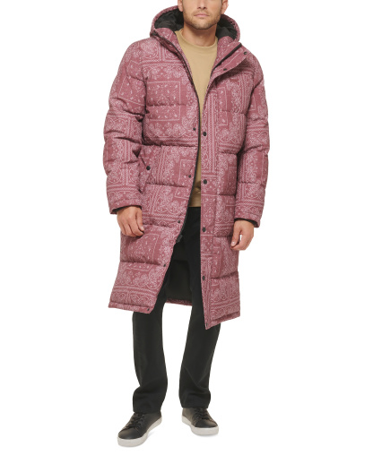Levi's Men's Quilted Extra Long Parka Jacket - Mauve Bandana