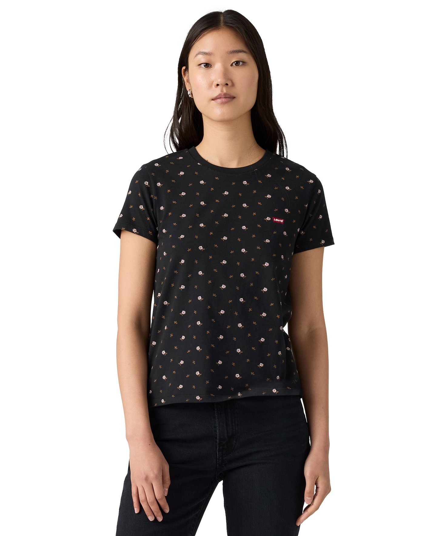 Levi's Women's The Perfect Crew Neck Cotton T-Shirt - Taru Floral V2 Anthracite Night
