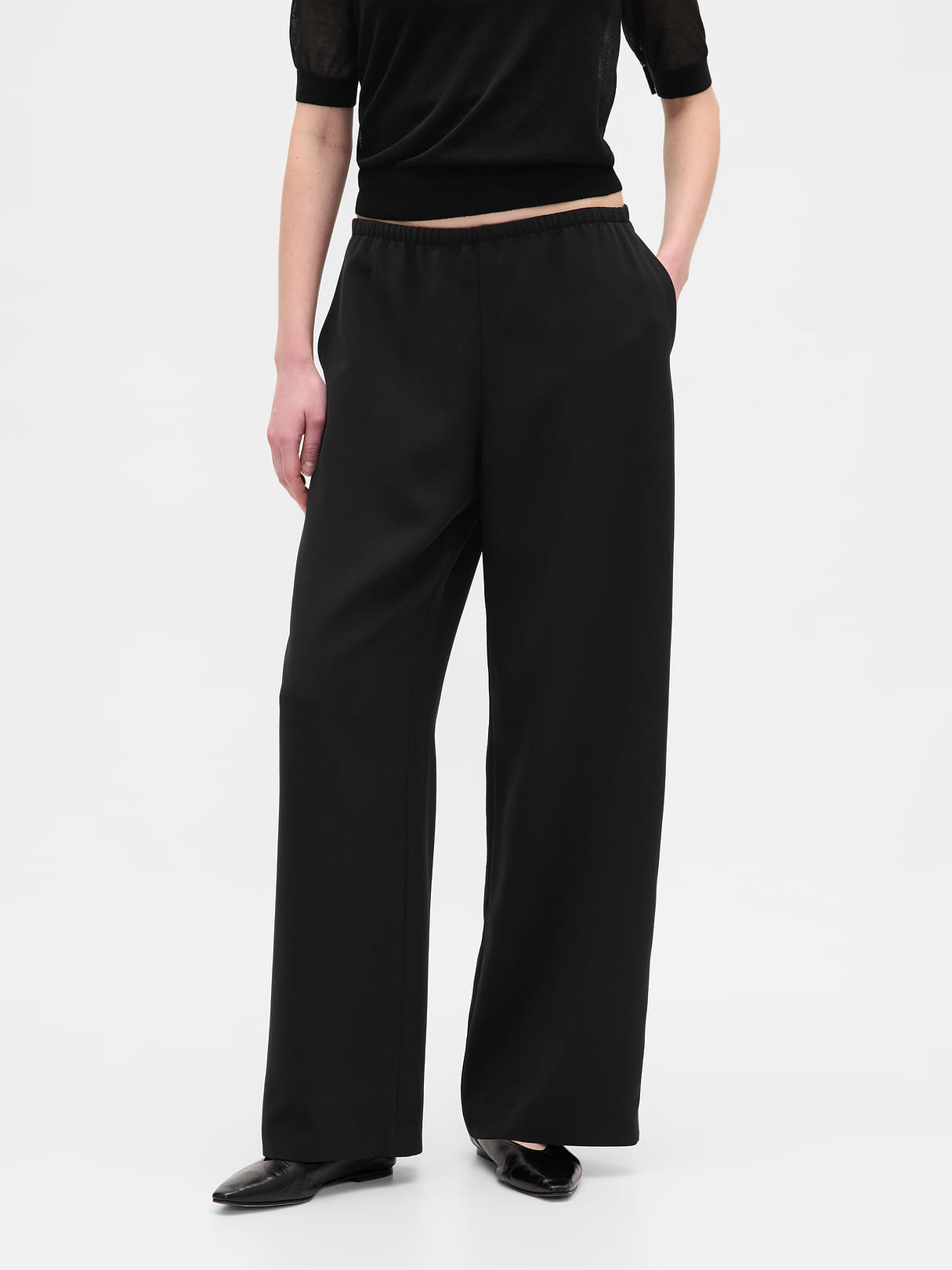 Easy Wide-Leg Pants - Black