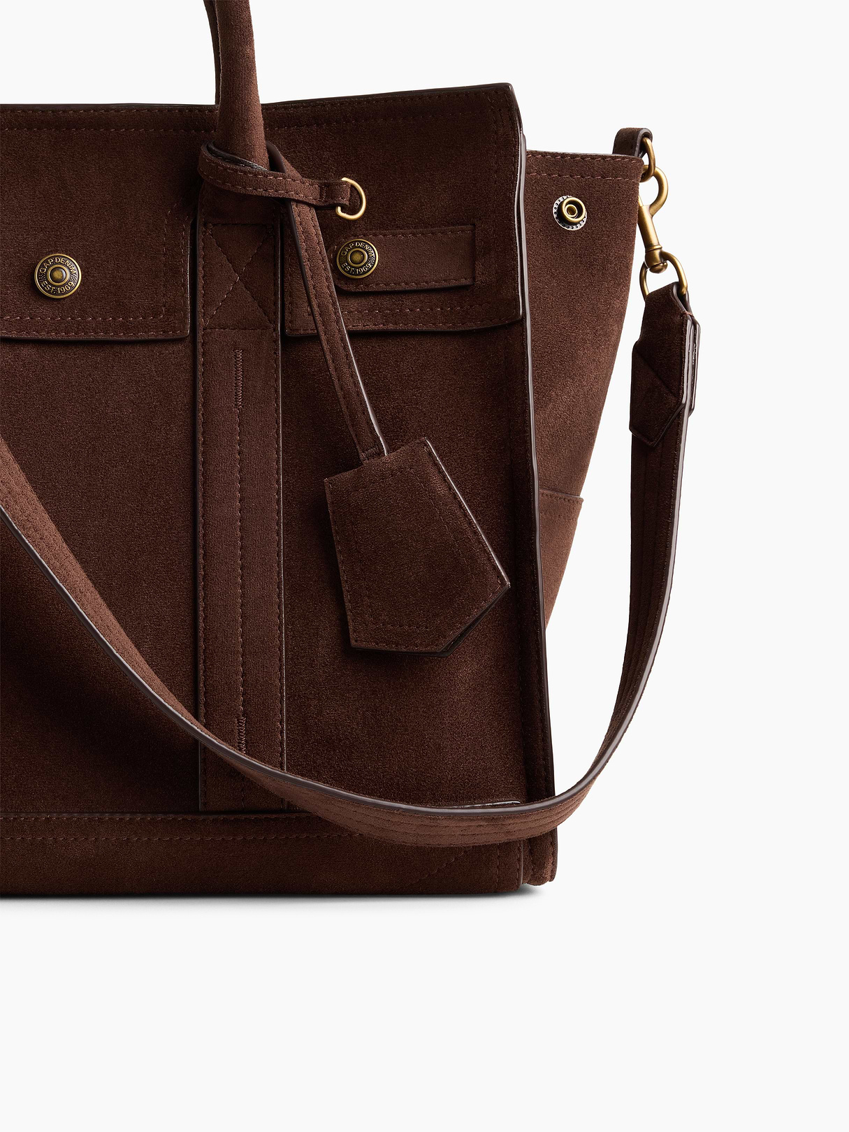 Vegan Suede Five Pocket Tote - Terra brown
