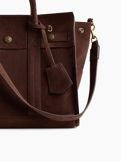 Vegan Suede Five Pocket Tote - Terra brown