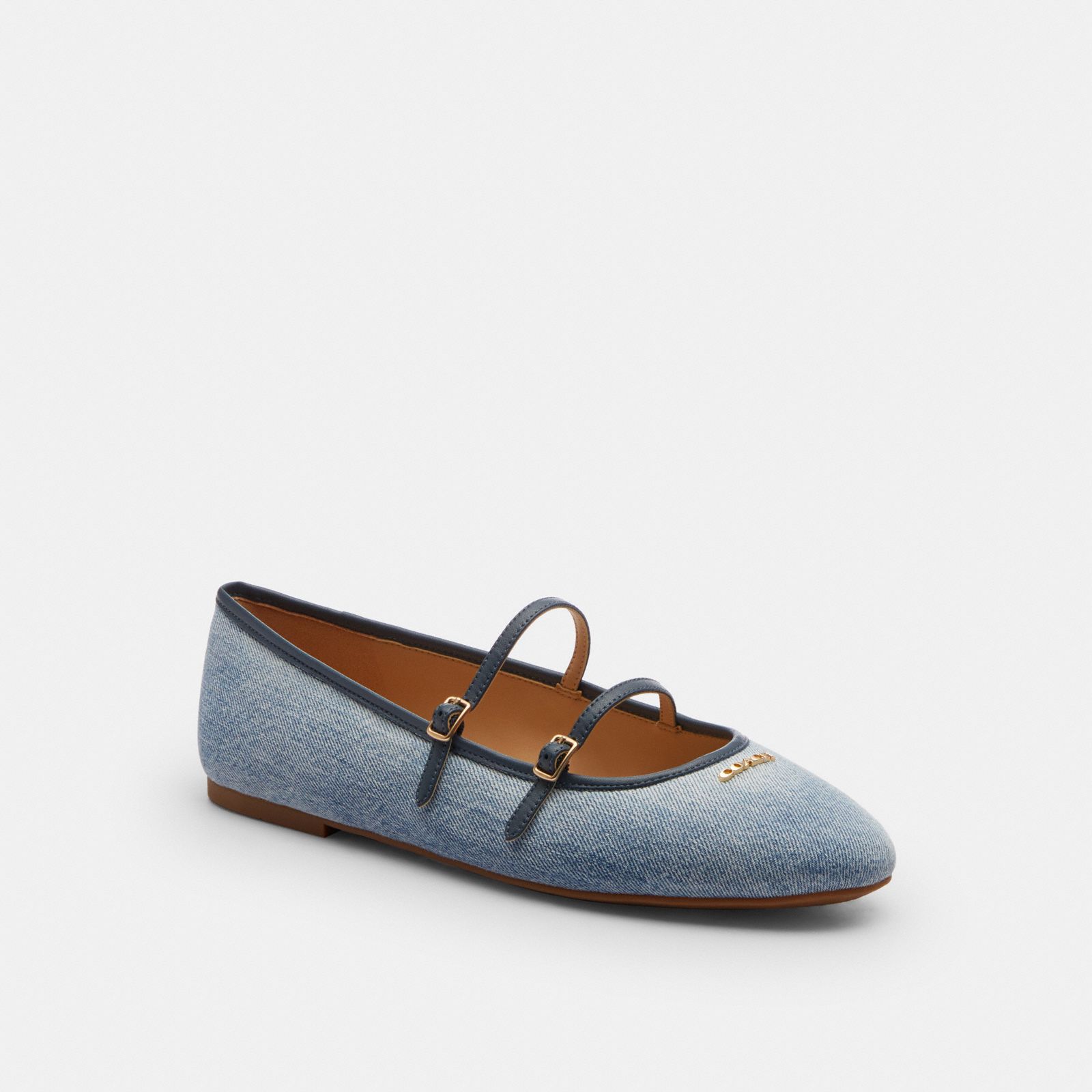 Double Buckle Mary Jane In Loved Denim - Light Denim