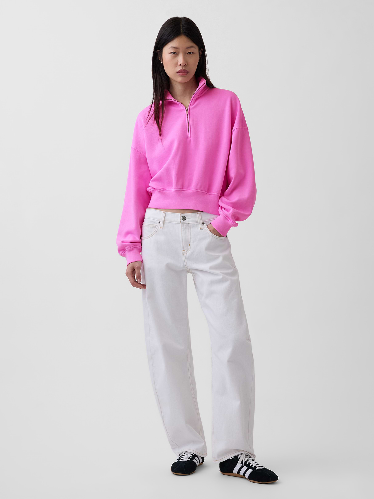 VintageSoft Oversized Half-Zip Wedge Pullover - Sugar plum neon pink
