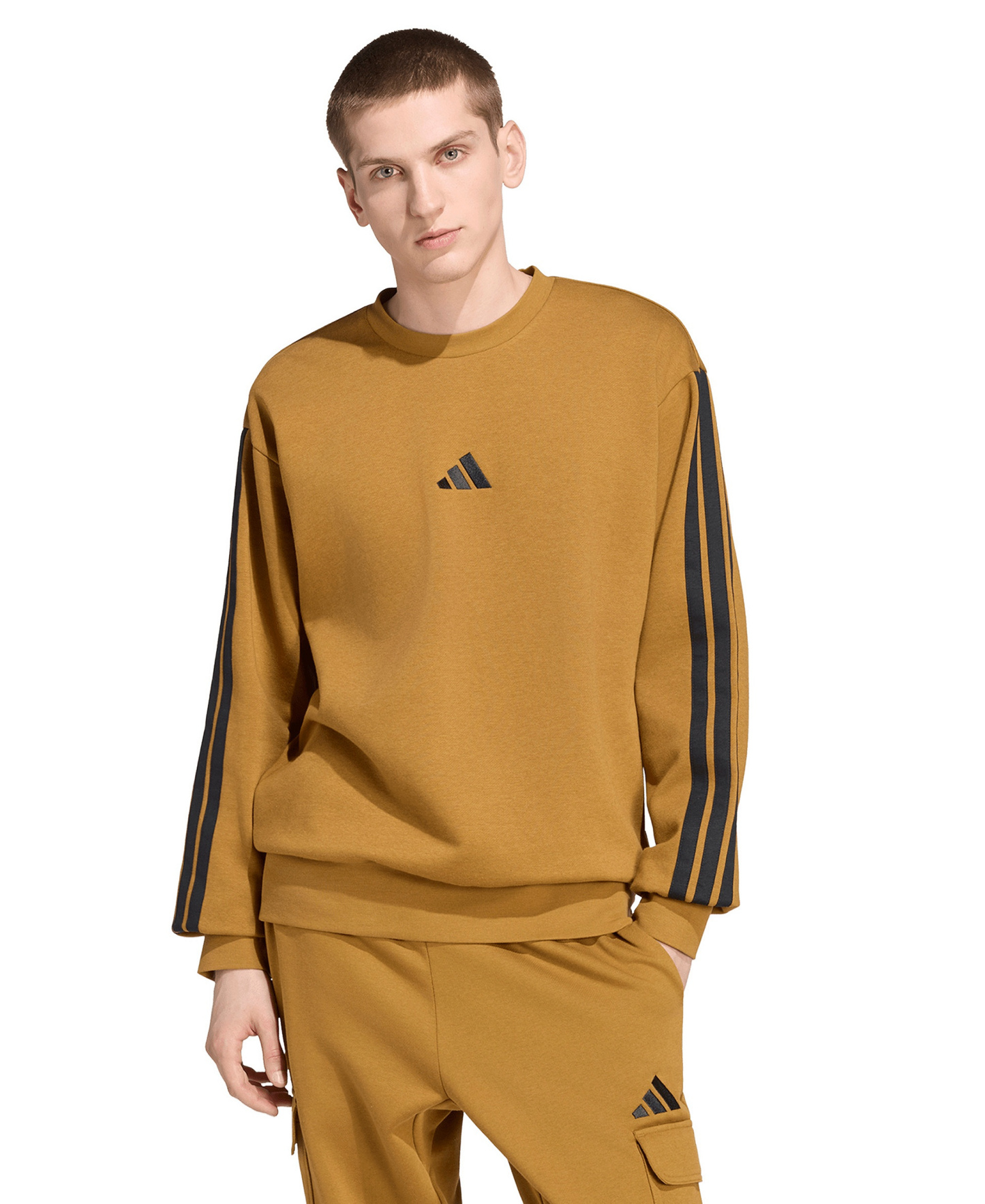 adidas Men's Essentials 3-Stripes Fleece Sweatshirt - Bronze Strata