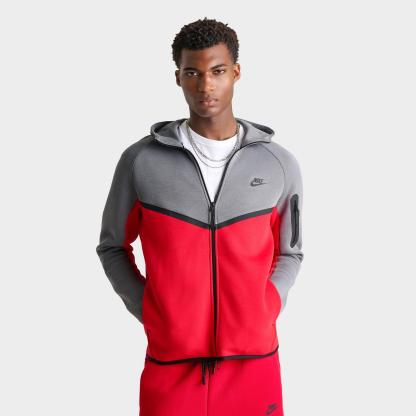 Men's Nike Tech Fleece Windrunner Full-Zip Hoodie - Smoke Grey/Fire Red